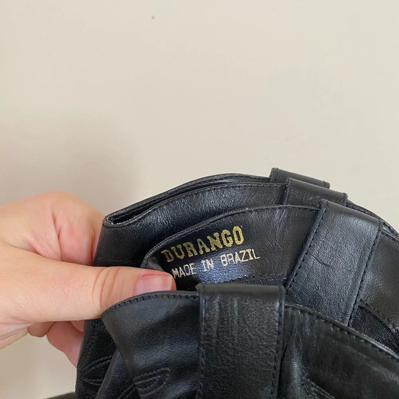 DURANGO SLOUCHY WESTERN BLACK LEATHER ANKLE BOOTS WITH TASSELS 90 VINTAGE SIZE 6 - Picture 5 of 7